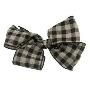 Handmade Ribbon Hair Bow Gingham Black White Checkered Christmas Dress Clip 7"